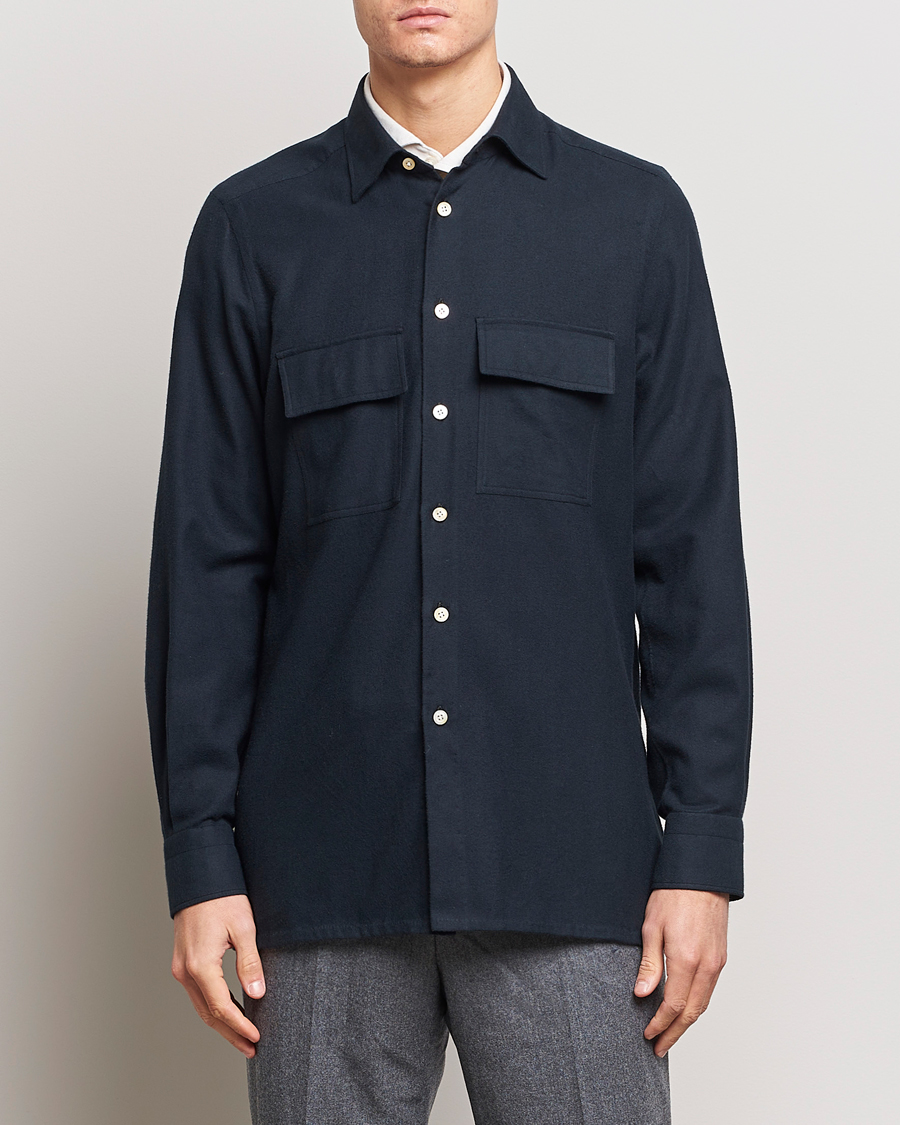 Herren |  | Kiton | Herringbone Flannel Overshirt Midnight