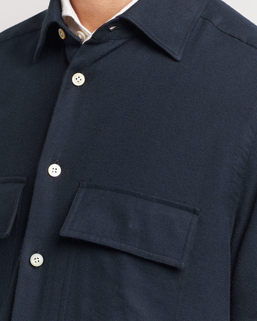 Herren | Hemden | Kiton | Herringbone Flannel Overshirt Midnight