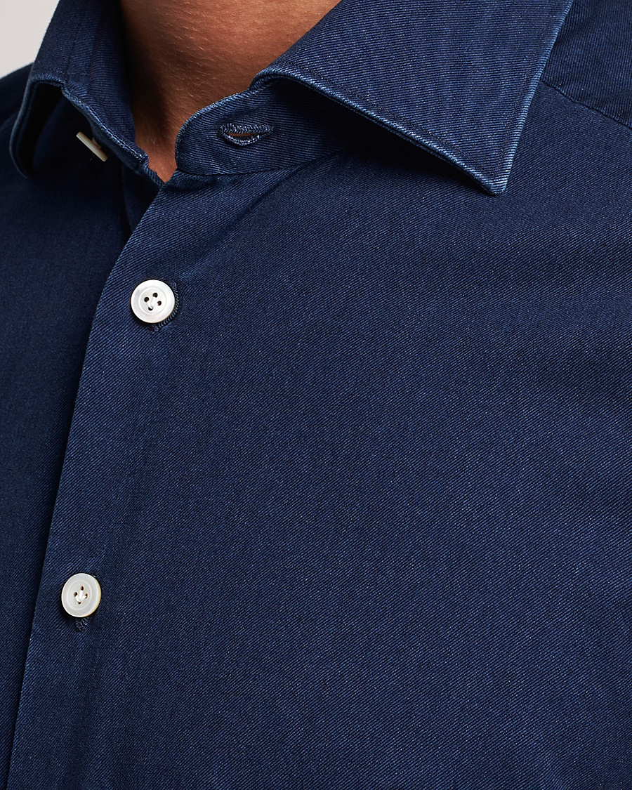 Herren | Hemden | Kiton | Slim Fit Denim Shirt Dark Blue Wash