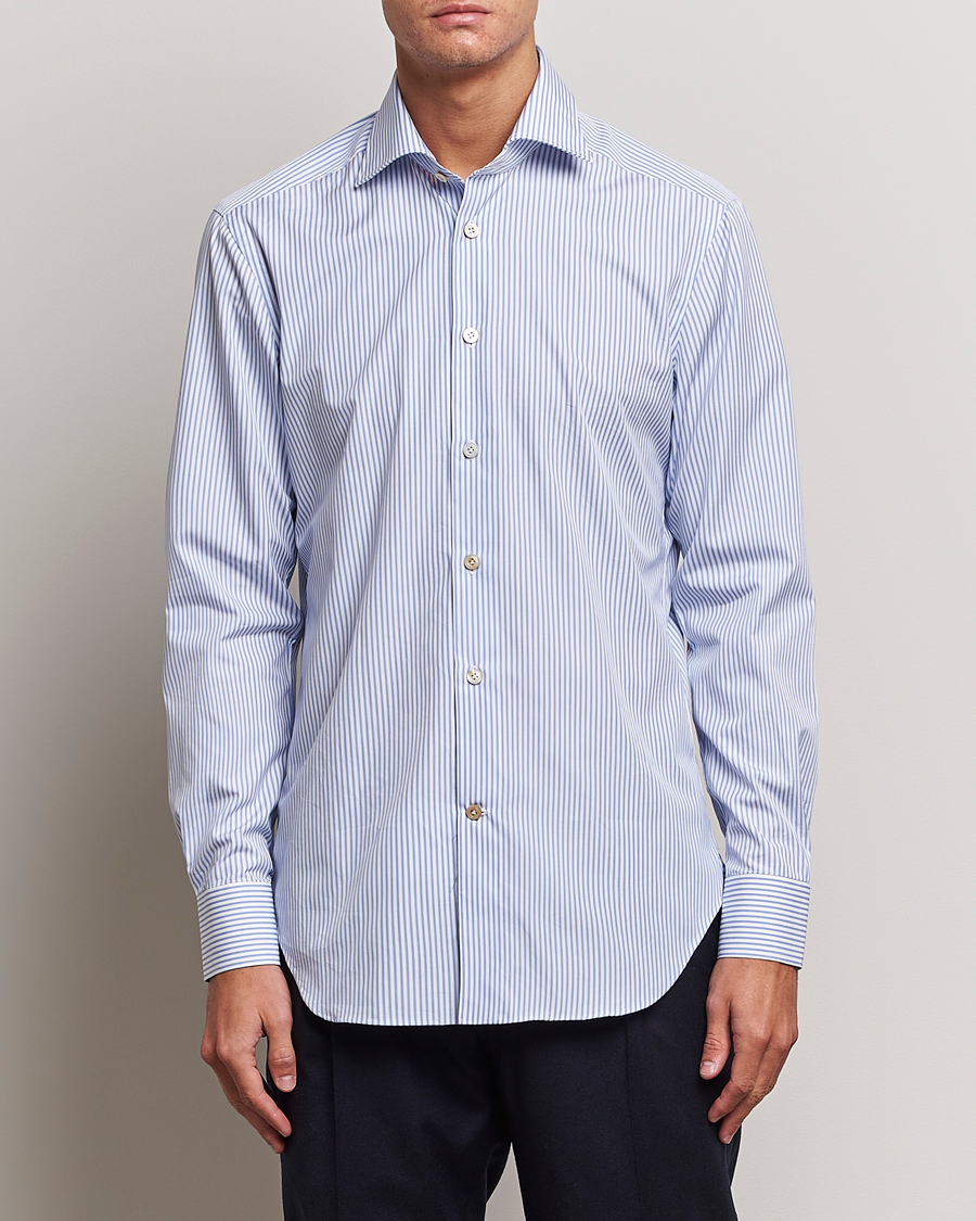 Herren | Kiton | Kiton | Slim Fit Striped Poplin Shirt Light Blue