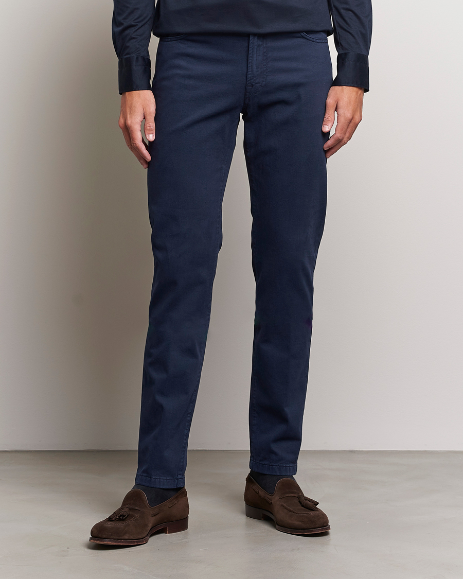 Herren | Hosen | Kiton | Slim Fit Cashmere/Cotton 5-Pocket Pants Navy