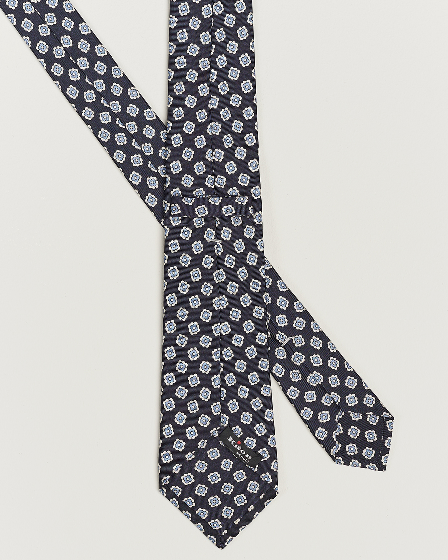 Herren | Kiton Flower Print Silk Tie Navy | Kiton | Flower Print Silk Tie Navy