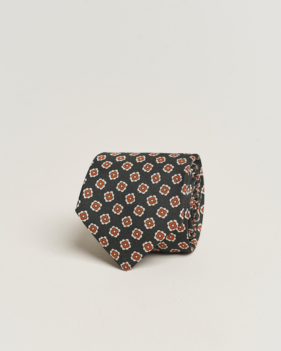 Herren | | Kiton | Flower Print Silk Tie Dark Green