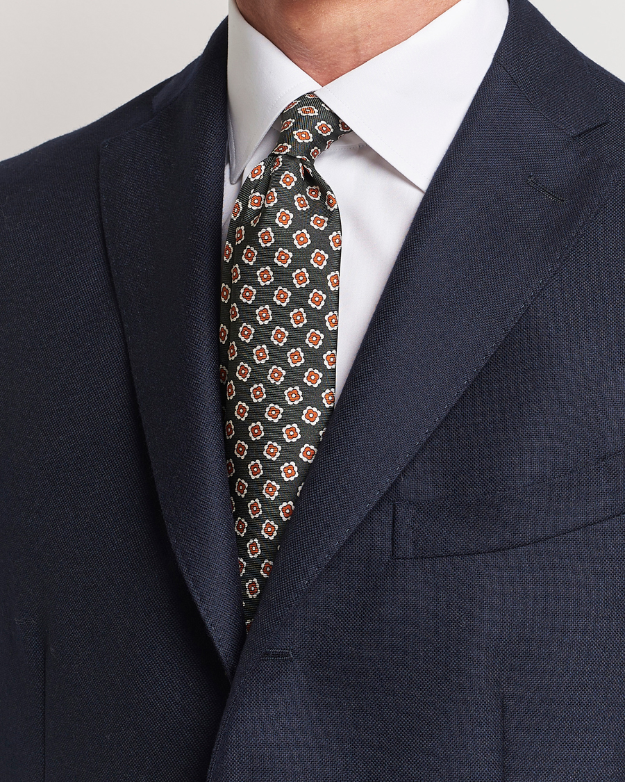 Herren | Luxury Brands | Kiton | Flower Print Silk Tie Dark Green