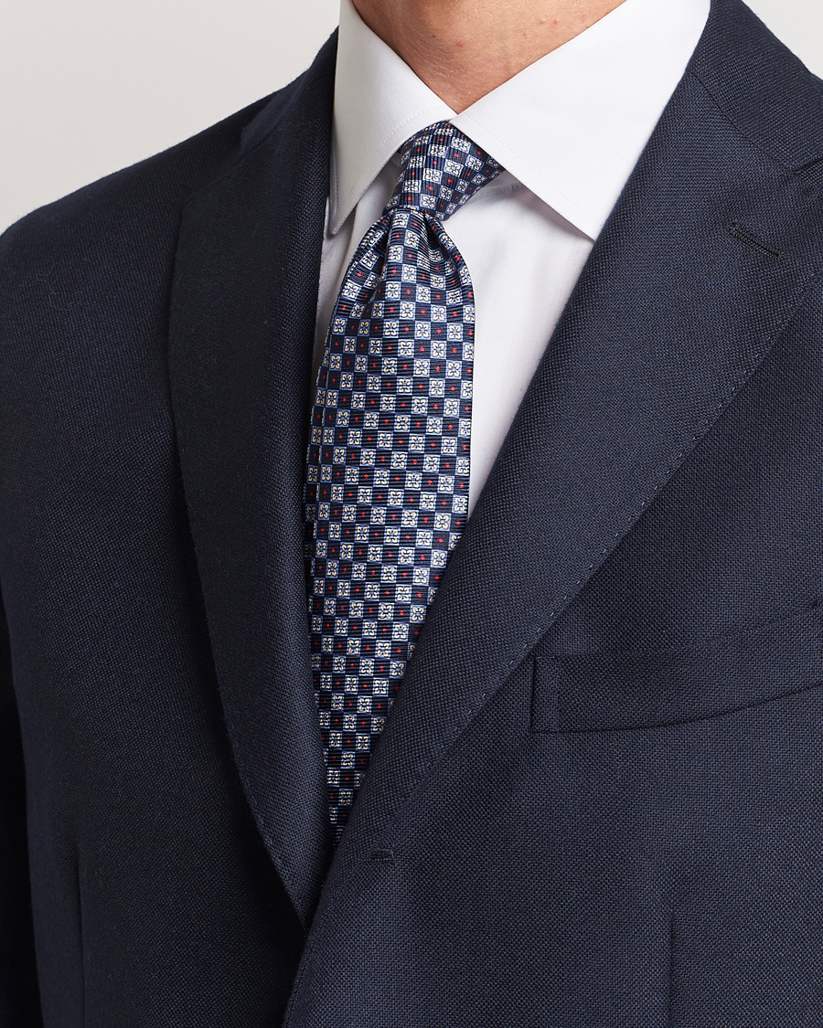Herren | Kiton Micro Print Silk Tie Navy | Kiton | Micro Print Silk Tie Navy