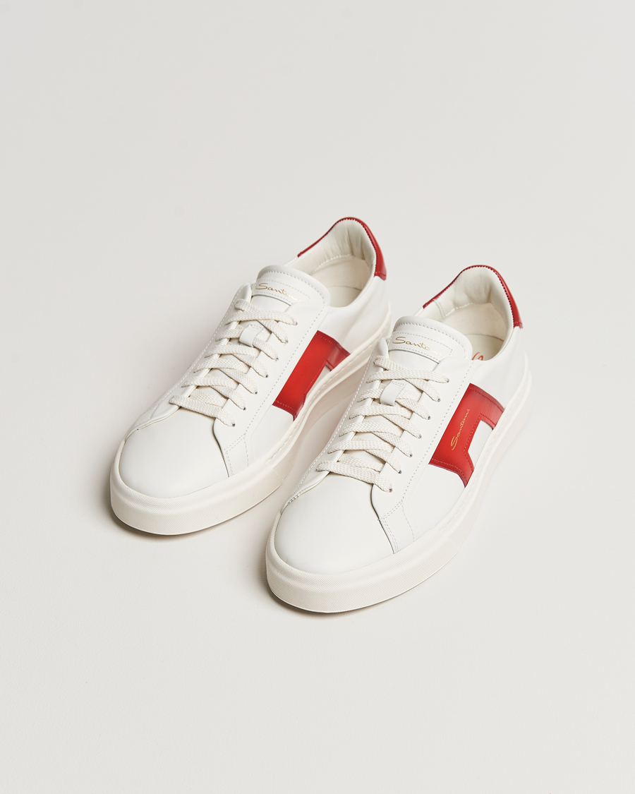 Herren |  | Santoni | Double Buckle Sneakers White/Red