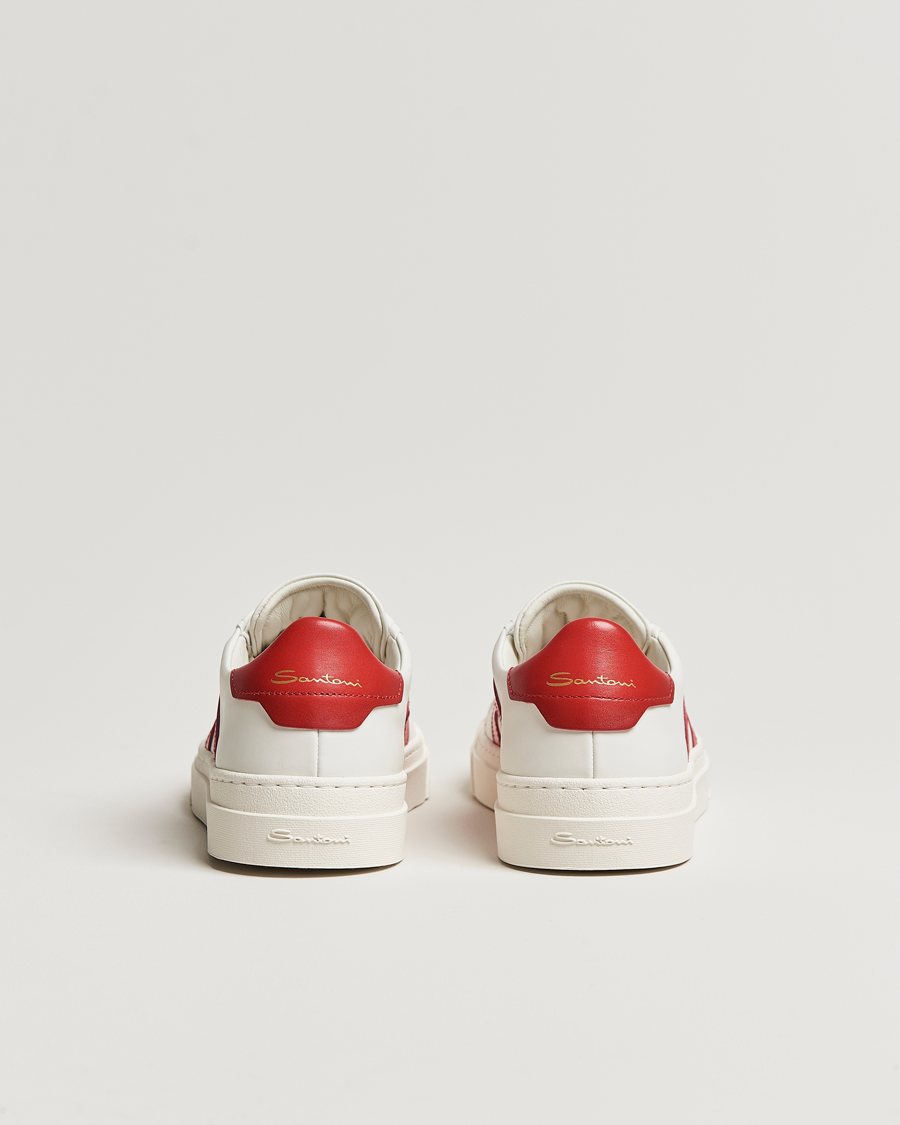 Herren | Santoni Double Buckle Sneakers White/Red | Santoni | Double Buckle Sneakers White/Red