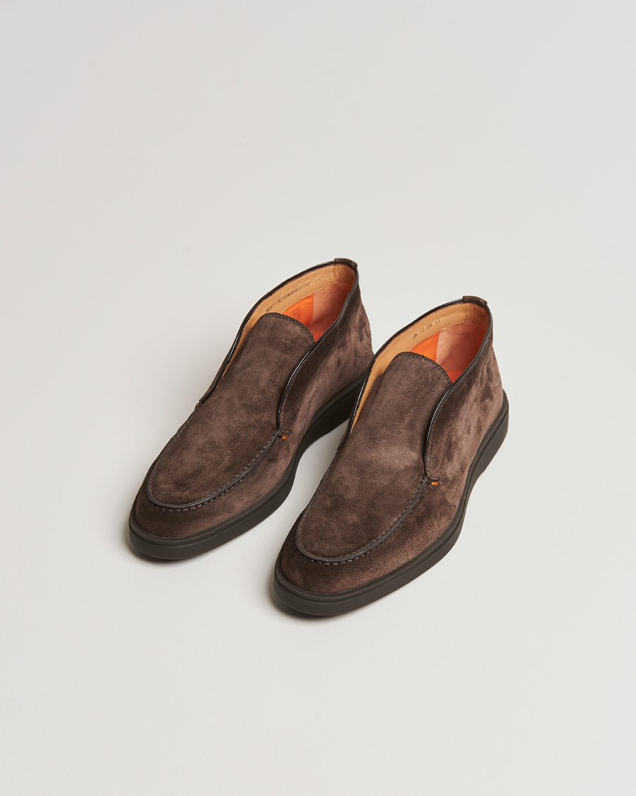 Herren | Chukka-Boots | Santoni | Open Chukka Boots Dark Brown Suede