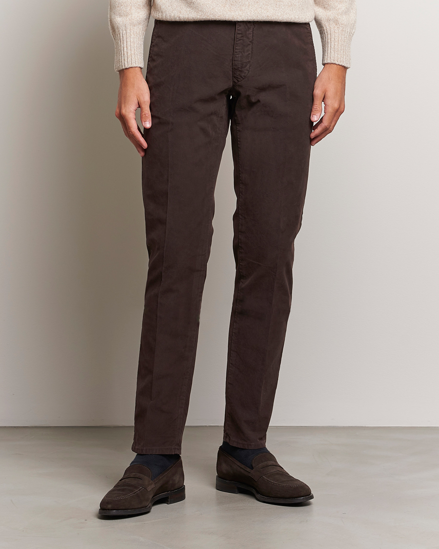 Herren | Chinos | Incotex | Slim Fit Garment Dyed Slacks Dark Brown