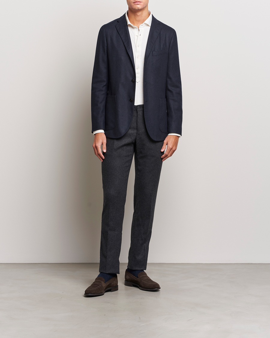 Herren | Hosen | Incotex | Slim Fit Washed Flannel Stretch Slacks Dark Grey