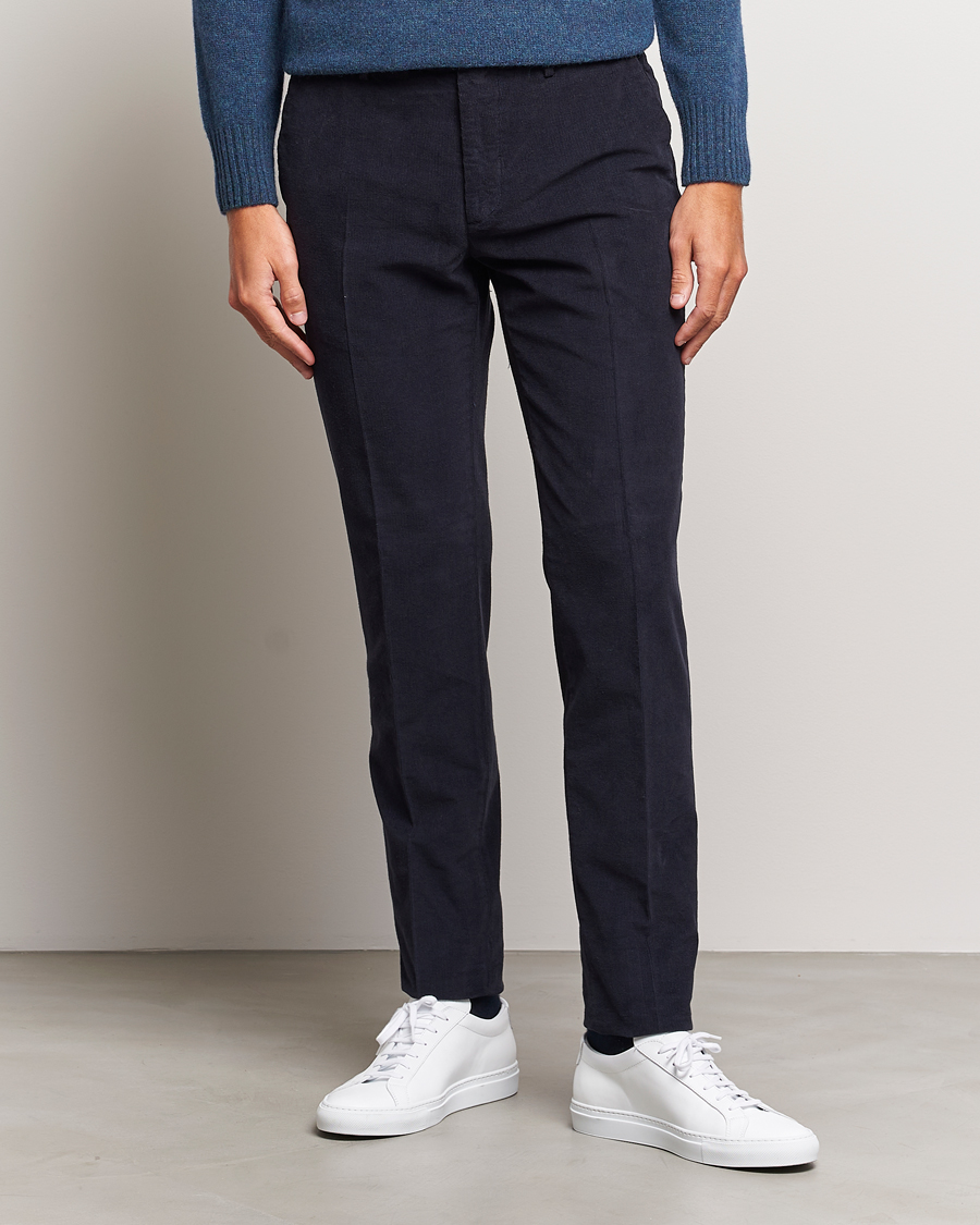 Herren | Slowear | Incotex | Slim Fit Soft Corduroy Trousers Navy