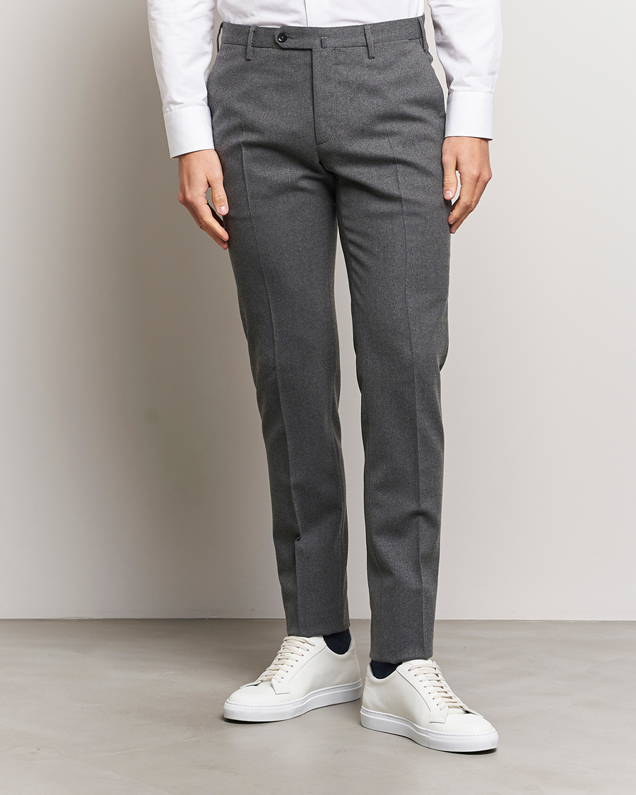 Herren | Sale | Incotex | Slim Fit Washable Flannel Trousers Grey Melange