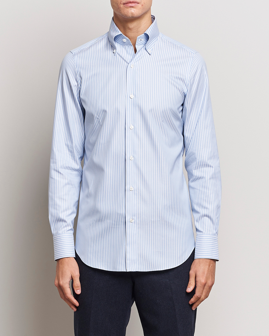 Herren | Hemden | Finamore Napoli | Milano Slim Oxford Button Down Shirt Blue Stripe