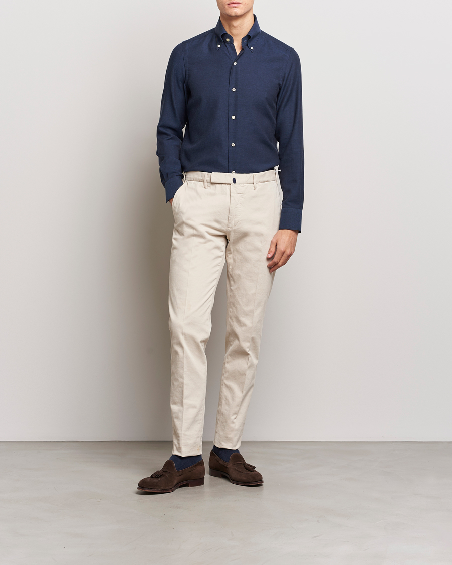 Herren | Hemden | Finamore Napoli | Milano Slim Cashmere BD Shirt Navy