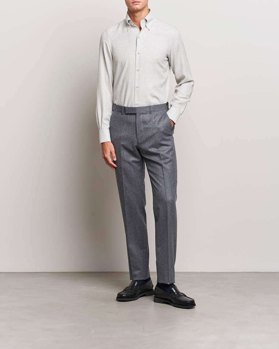 Herren | Hemden | Finamore Napoli | Milano Slim Cashmere BD Shirt Light Grey
