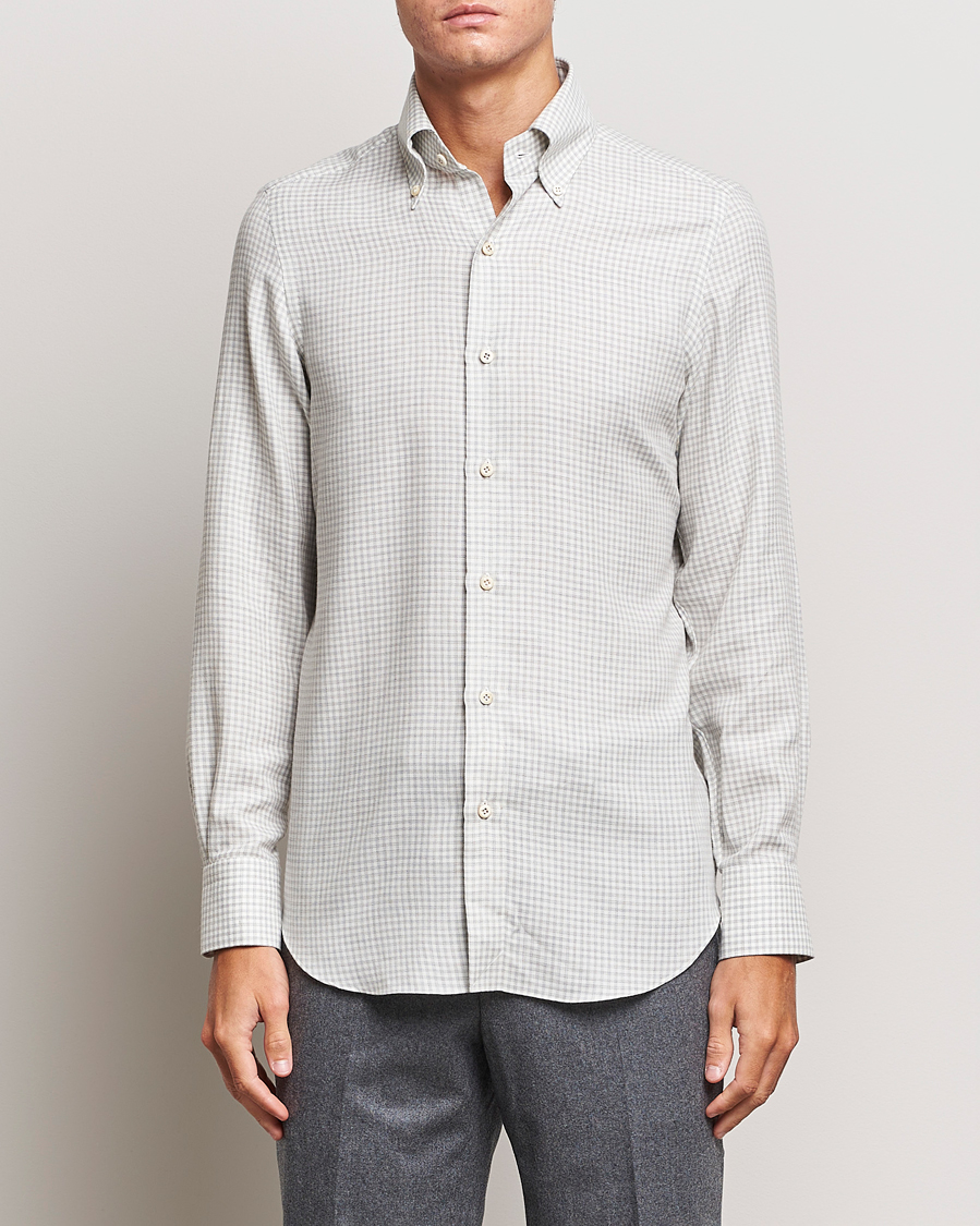 Herren | Freizeithemden | Finamore Napoli | Milano Slim Cashmere BD Shirt Light Grey