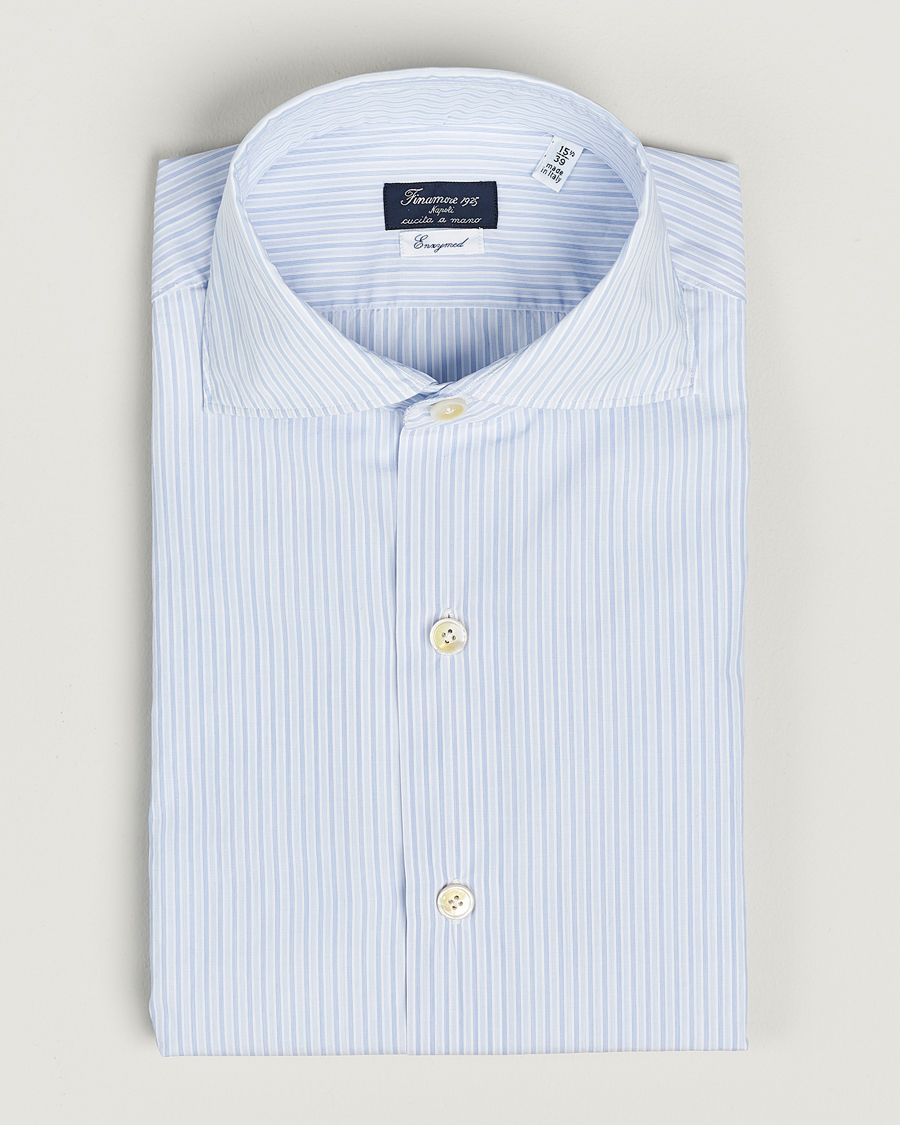 Herren |  | Finamore Napoli | Milano Slim Washed Dress Shirt Blue Stripe