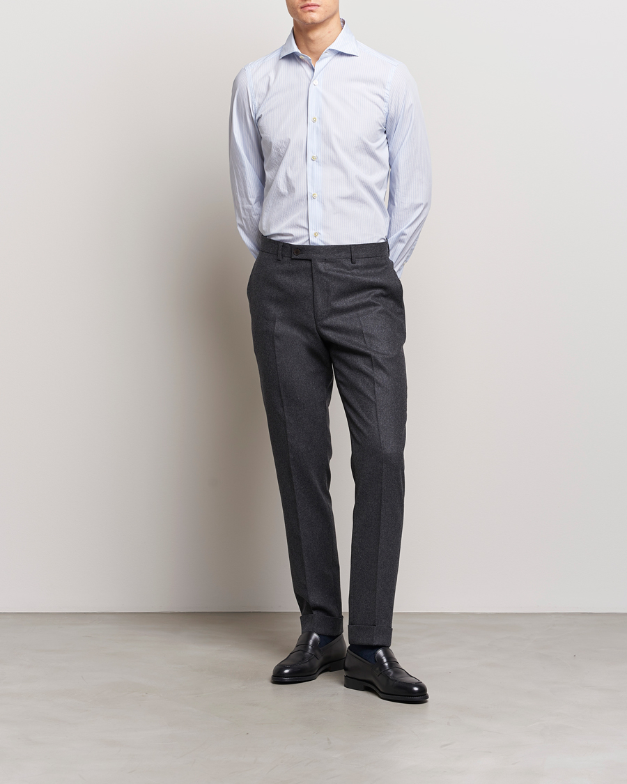 Herren | Hemden | Finamore Napoli | Milano Slim Washed Dress Shirt Blue Stripe