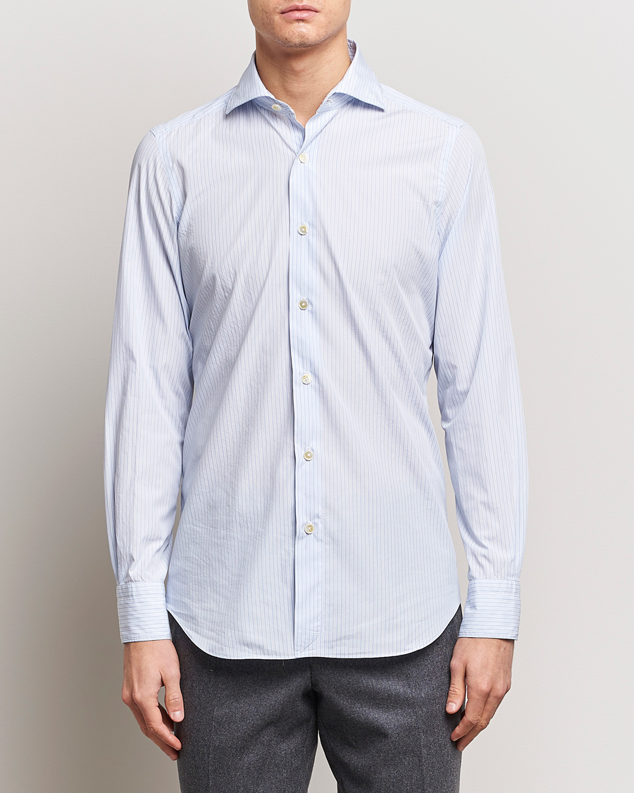 Herren |  | Finamore Napoli | Milano Slim Washed Dress Shirt Blue Stripe