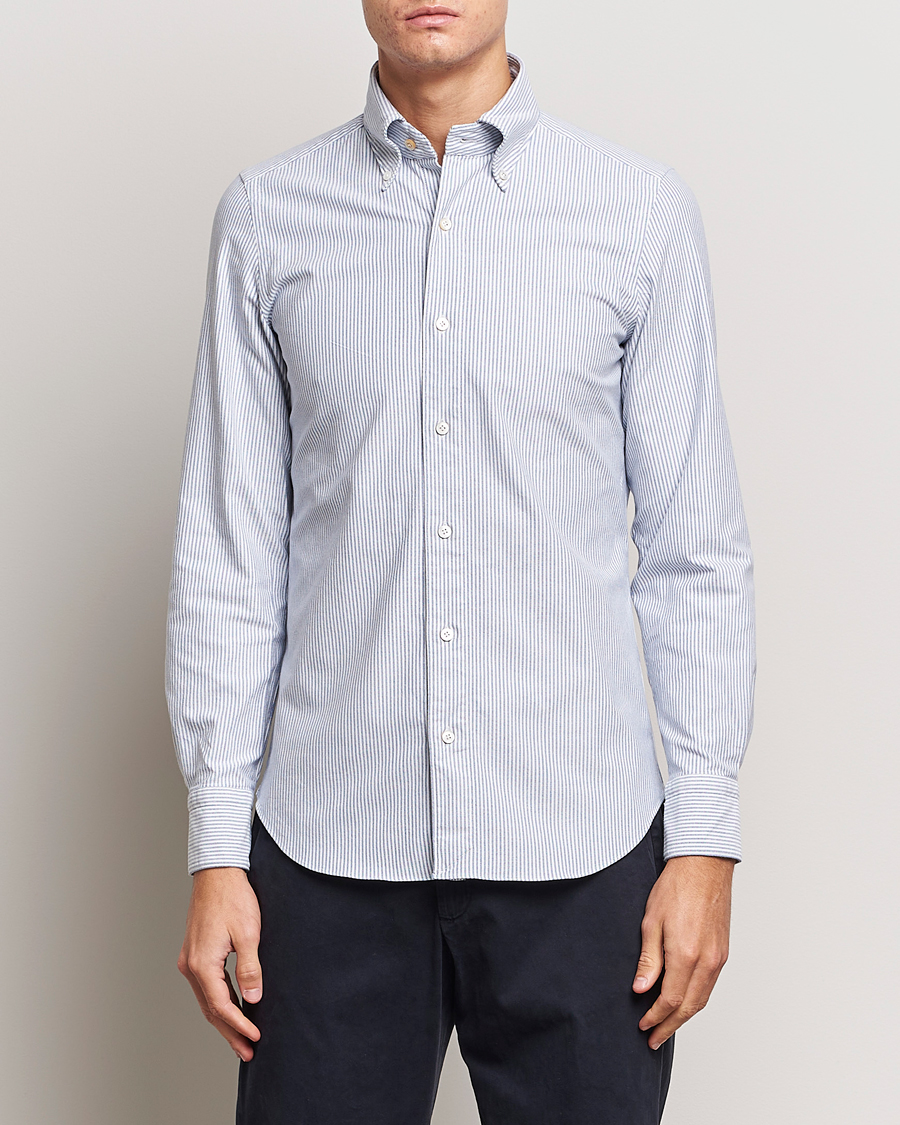 Herren | | Finamore Napoli | Tokyo Slim Oxford Button Down Shirt Blue Stripe
