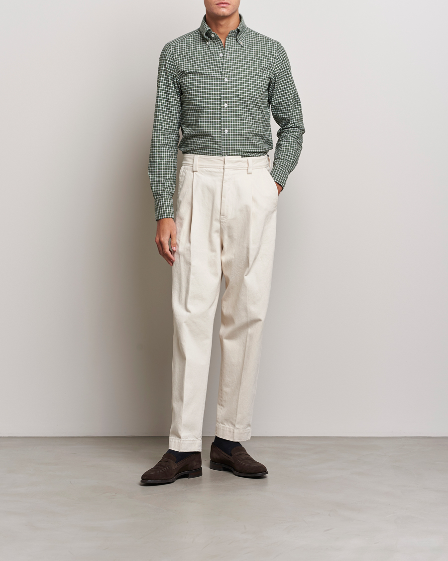 Herren | Hemden | Finamore Napoli | Tokyo Slim Oxford Button Down Shirt Green Check