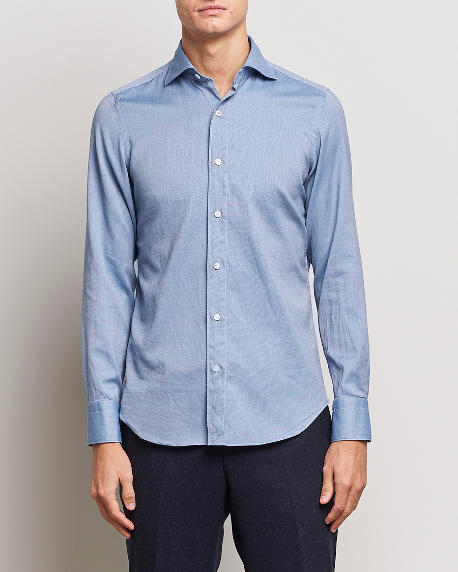 Herren | Freizeithemden | Finamore Napoli | Tokyo Slim Flannel Shirt Light Blue
