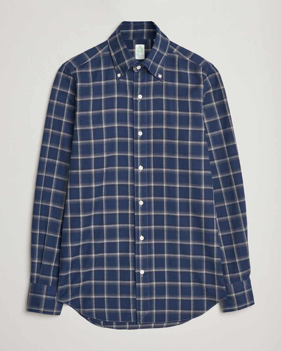 Herren | Freizeithemden | Finamore Napoli | Tokyo Slim Flannel Button Down Shirt Navy Check