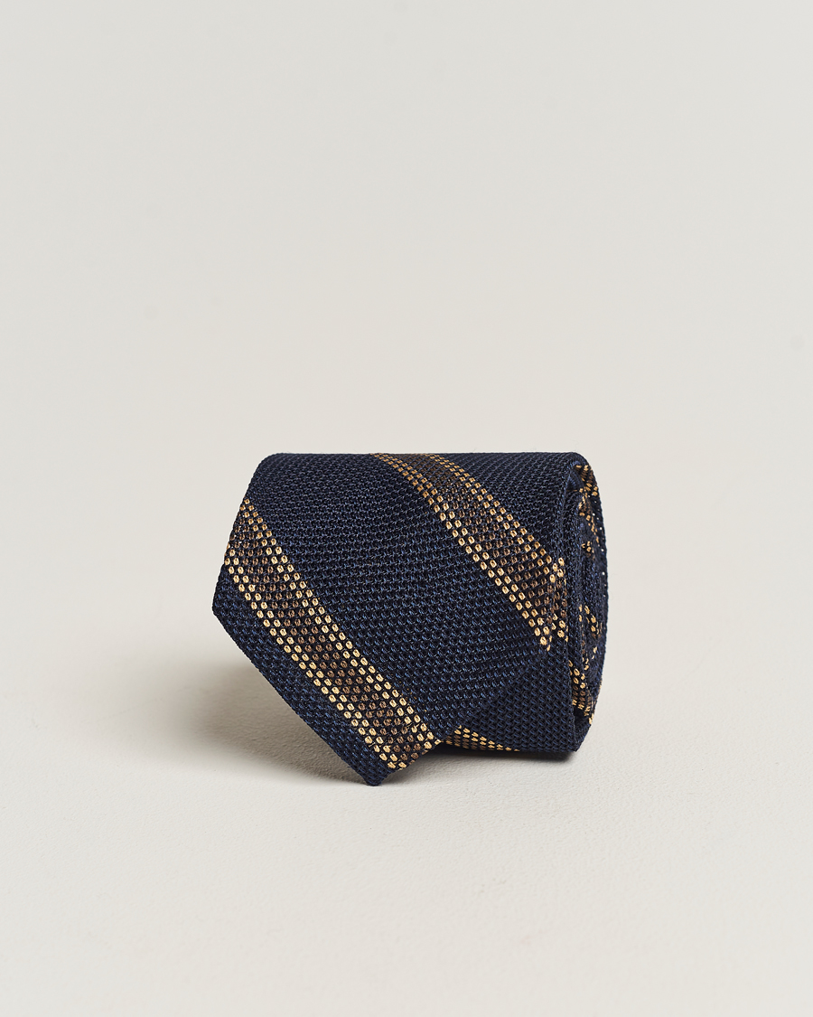 Herren | Krawatten | Finamore Napoli | Regimental Grenadine Silk Tie Navy/Brown
