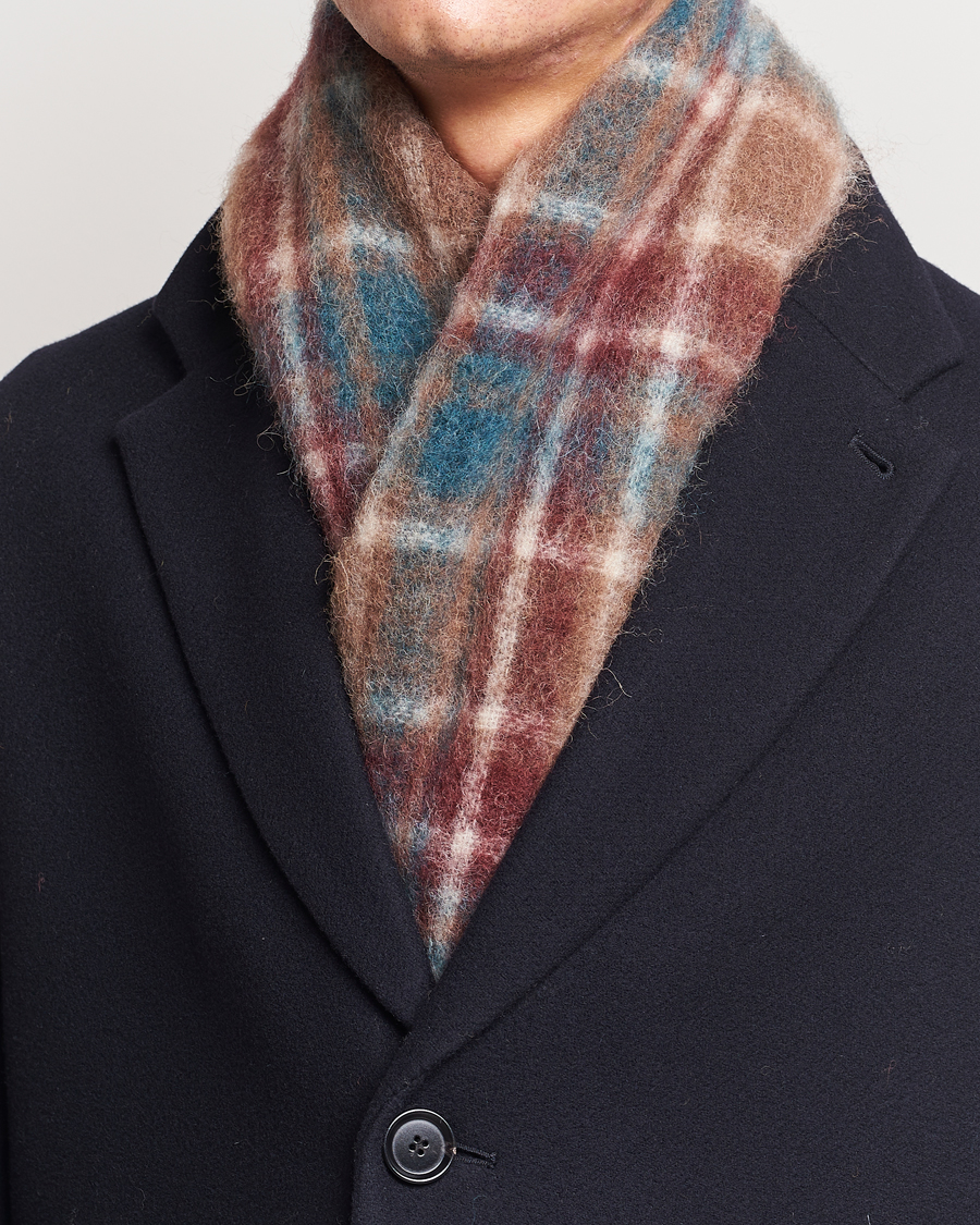 Herren | Drôle de Monsieur Mohair Check Scarf Brown/Blue | Drôle de Monsieur | Mohair Check Scarf Brown/Blue