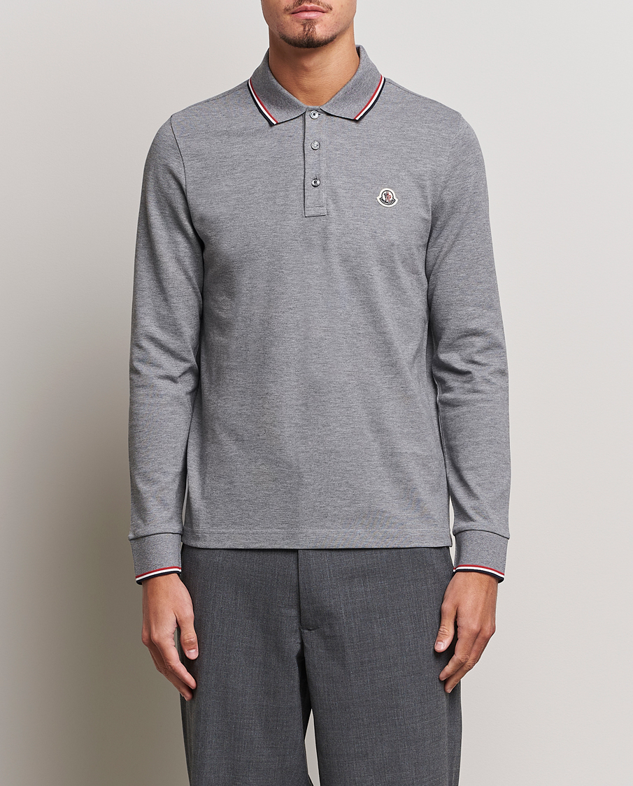 Herren | Langarm-Poloshirts | Moncler | Contrast Rib Long Sleeve Polo Light Grey