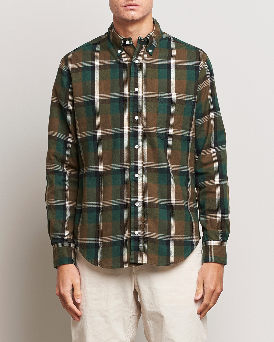 Herren | Hemden | Gitman Vintage | Button Down Shaggy Flannel Shirt Olive Check