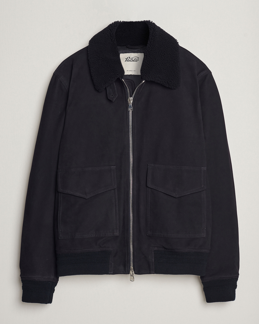 Herren | Jacken | Valstar | Shearling Collar Suede Bomber Navy
