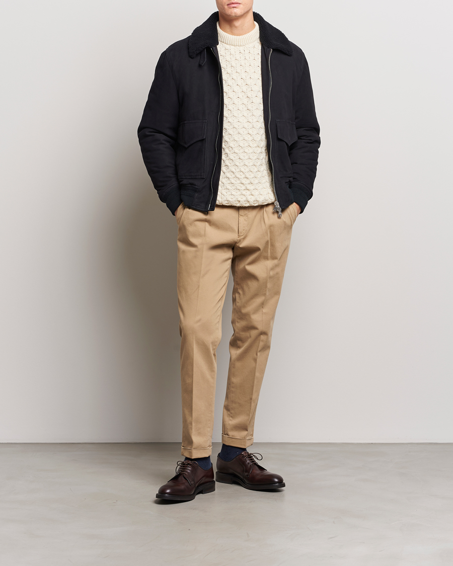 Herren | Jacken | Valstar | Shearling Collar Suede Bomber Navy