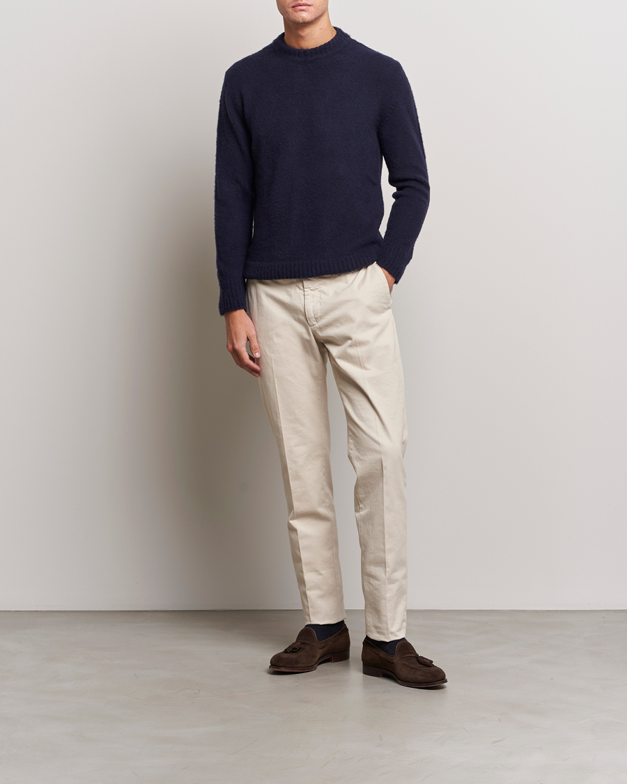 Herren | Pullover | Piacenza Cashmere | Brushed Wool Crew Neck Navy