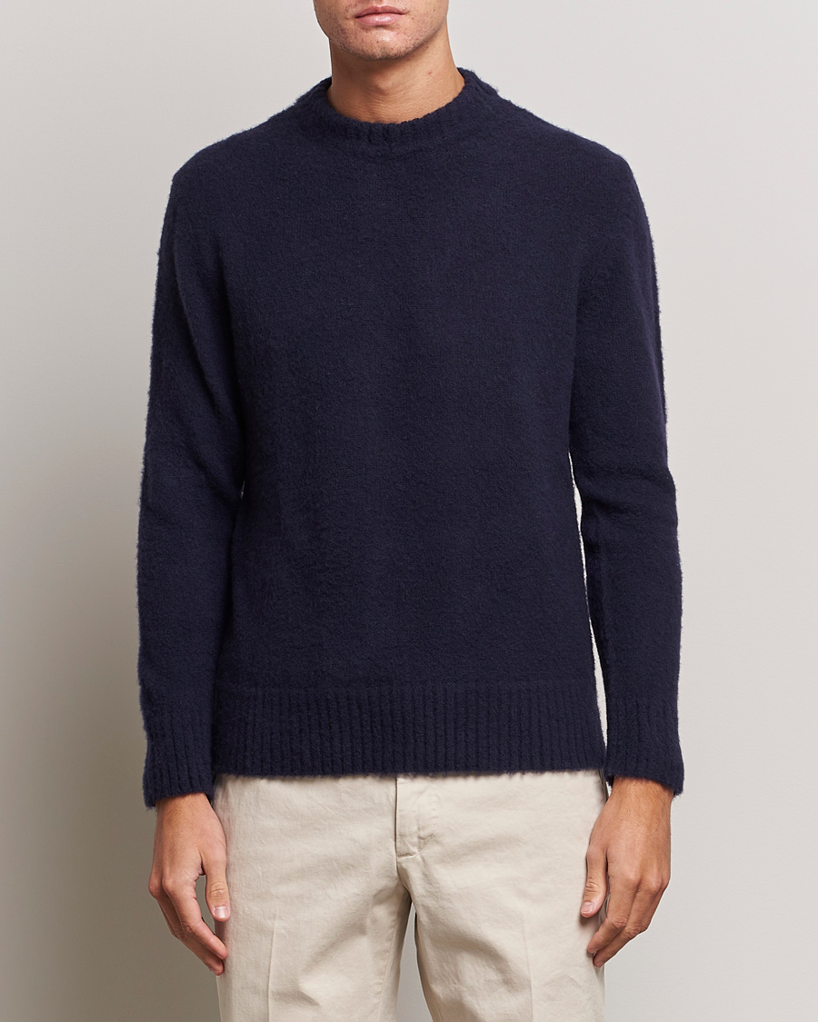 Herren | Pullover | Piacenza Cashmere | Brushed Wool Crew Neck Navy