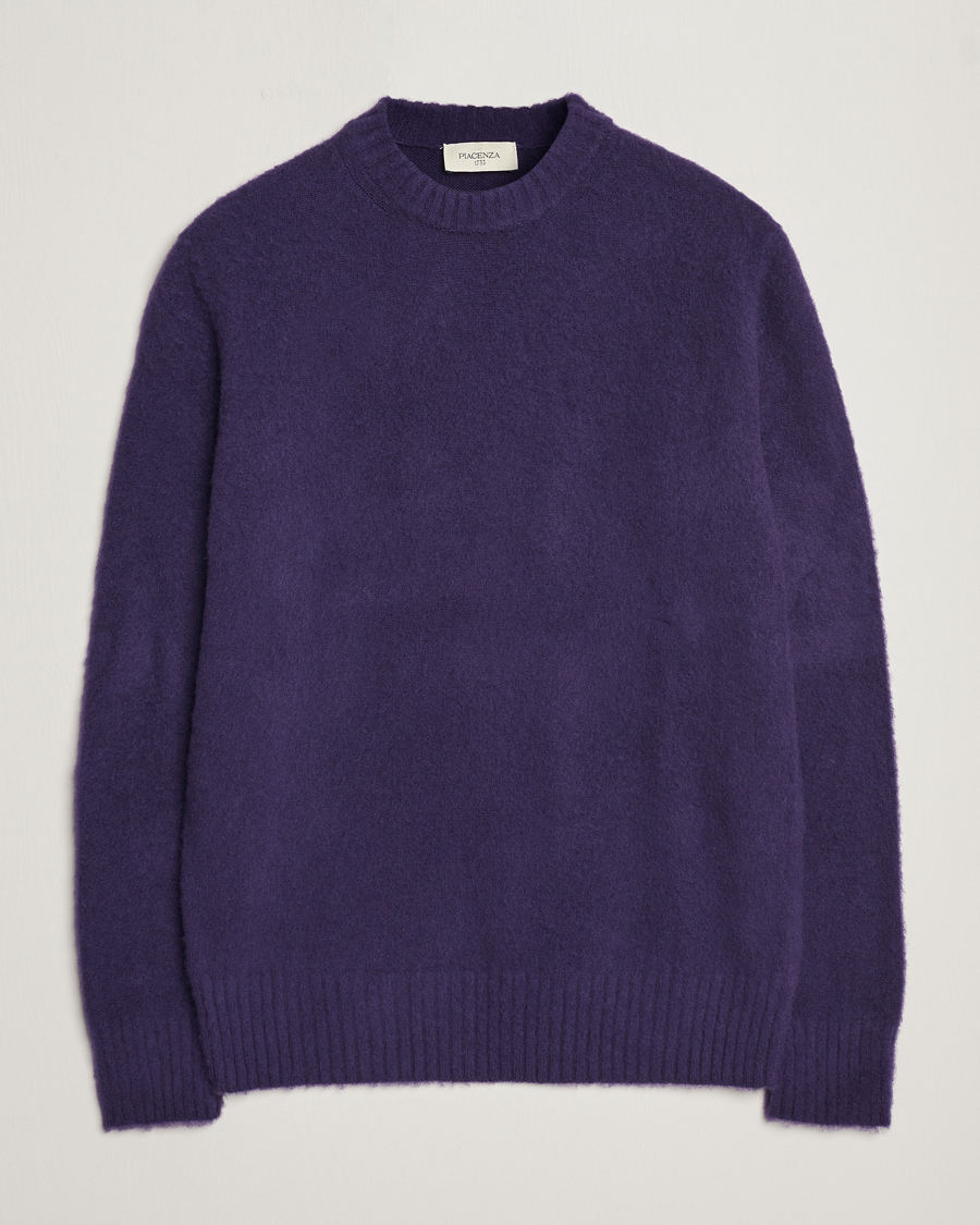 Herren | Pullover | Piacenza Cashmere | Brushed Wool Crew Neck Dark Purple