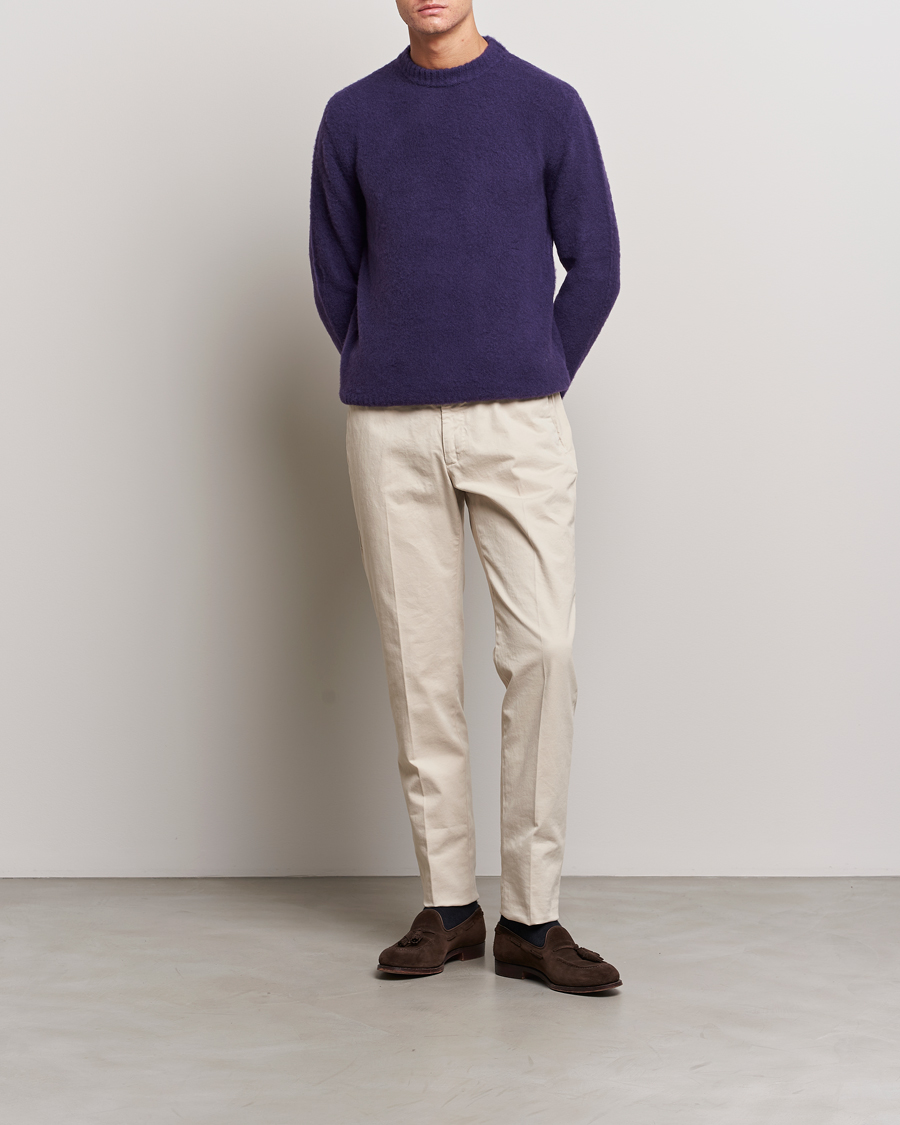 Herren | Pullover | Piacenza Cashmere | Brushed Wool Crew Neck Dark Purple