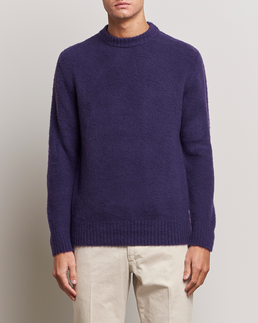 Herren | Pullover | Piacenza Cashmere | Brushed Wool Crew Neck Dark Purple