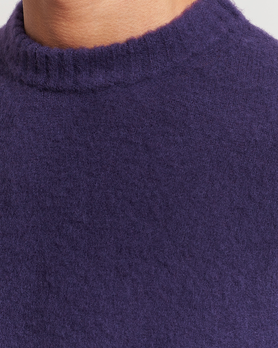 Herren | Pullover | Piacenza Cashmere | Brushed Wool Crew Neck Dark Purple