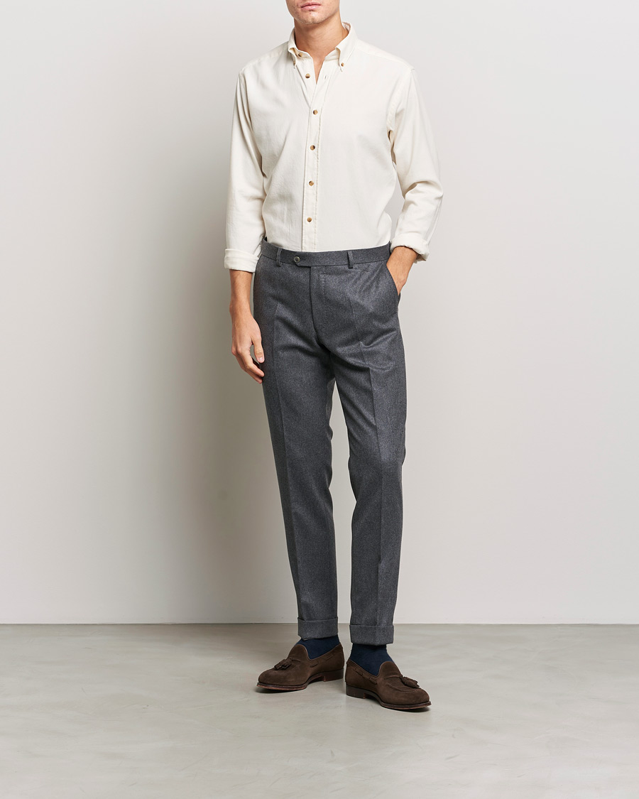 Herren | Hemden | Eton | Slim Fit Twill Flannel Shirt Off White