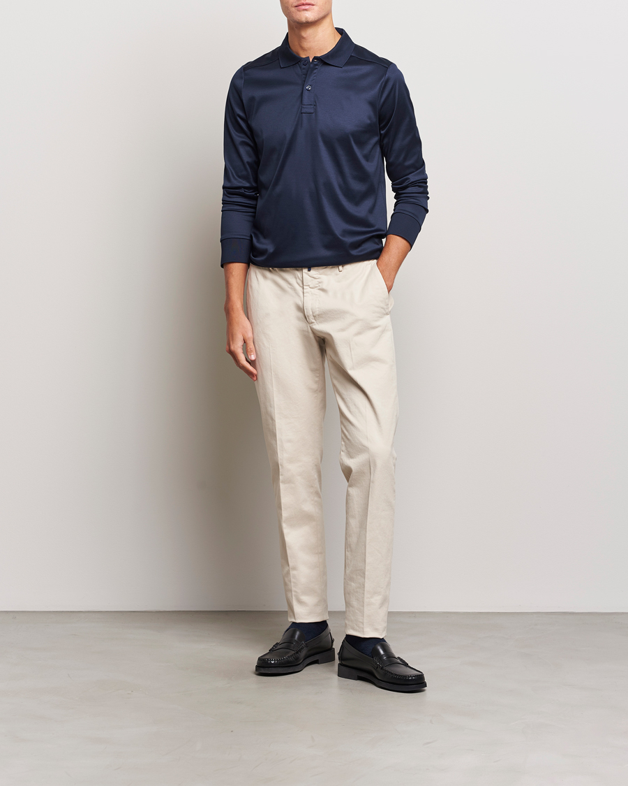 Herren | Pullover | Eton | Filo Di Scozia Long Sleeve Polo Navy Blue
