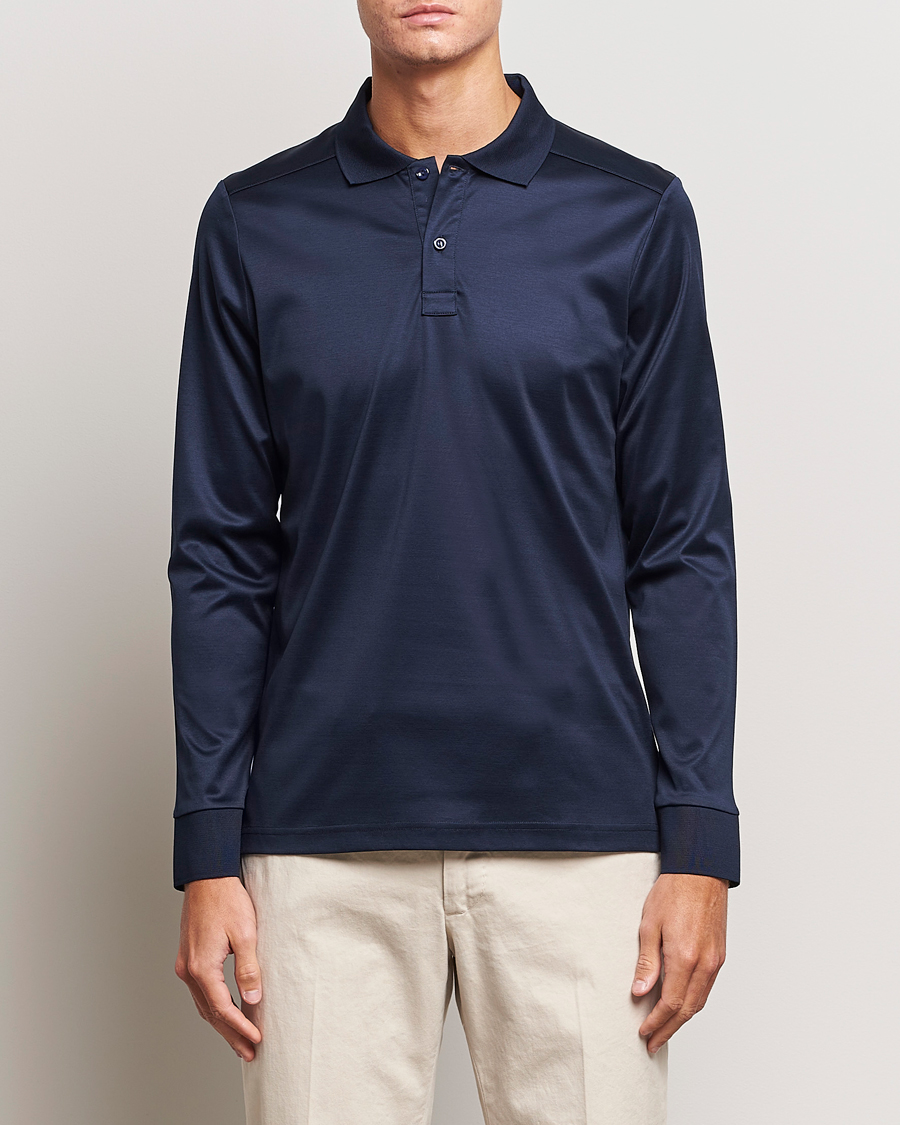 Herren | Langarm-Poloshirts | Eton | Filo Di Scozia Long Sleeve Polo Navy Blue