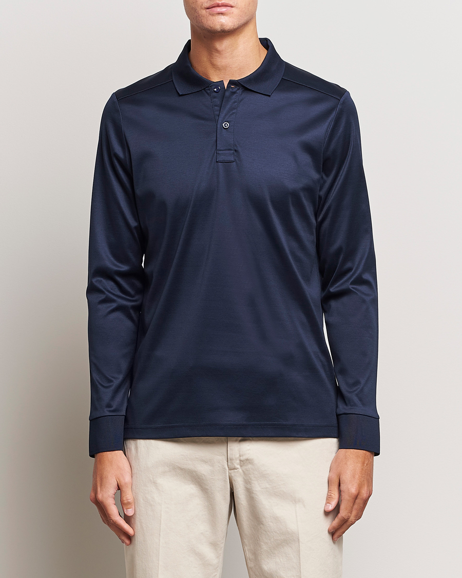 Herren | | Eton | Filo Di Scozia Long Sleeve Polo Navy Blue