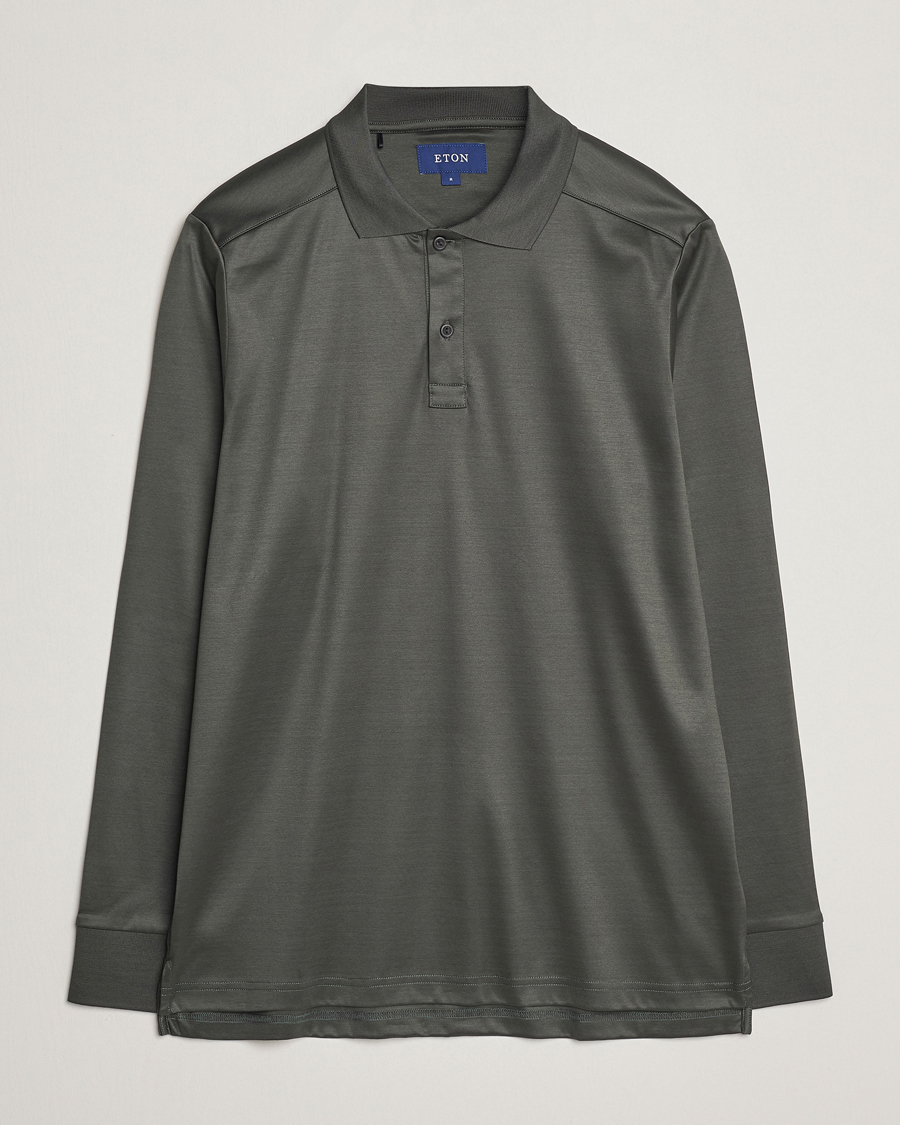 Herren | Langarm-Poloshirts | Eton | Filo Di Scozia Long Sleeve Polo Dark Green