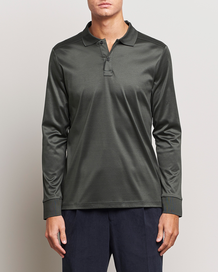 Herren | Pullover | Eton | Filo Di Scozia Long Sleeve Polo Dark Green