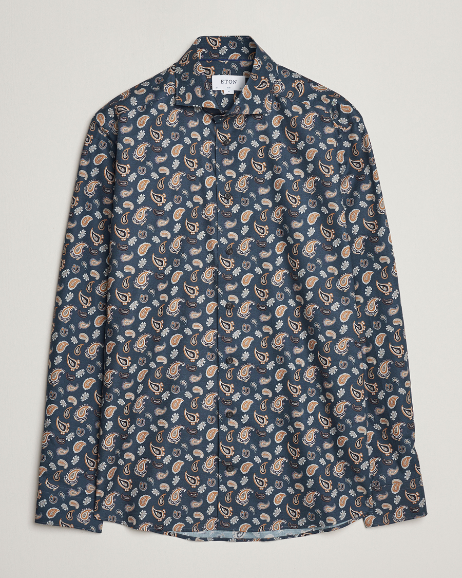 Herren |  | Eton | Slim Fit Wrinkle Free Flannel Printed Shirt Navy