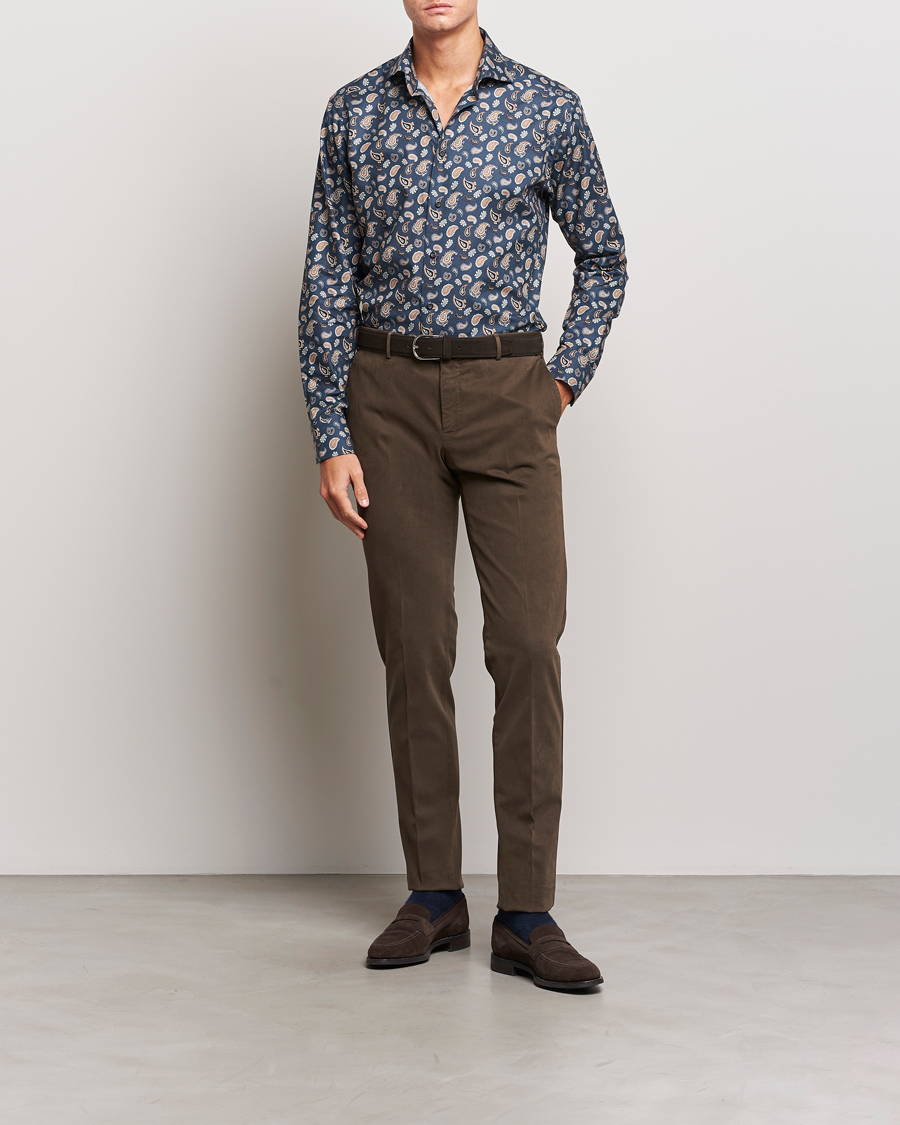 Herren | Hemden | Eton | Slim Fit Wrinkle Free Flannel Printed Shirt Navy