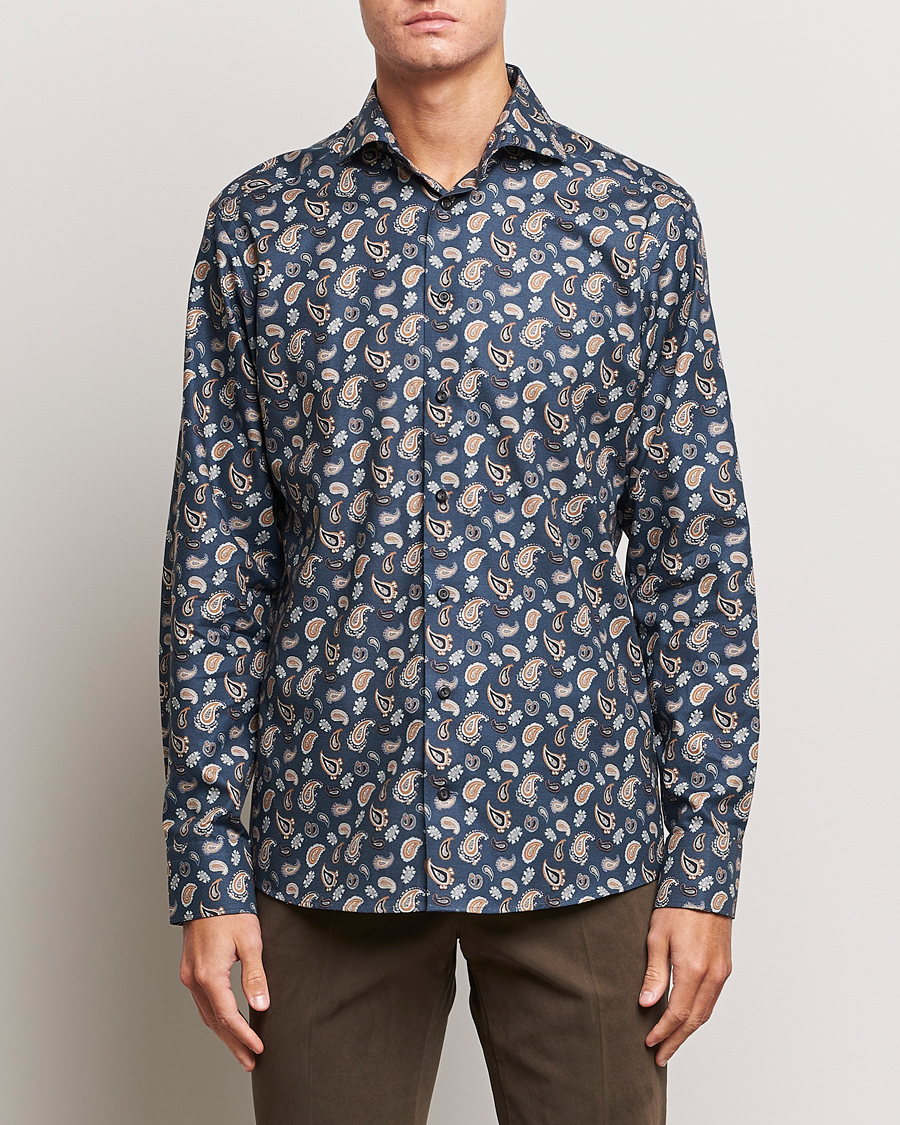 Herren |  | Eton | Slim Fit Wrinkle Free Flannel Printed Shirt Navy