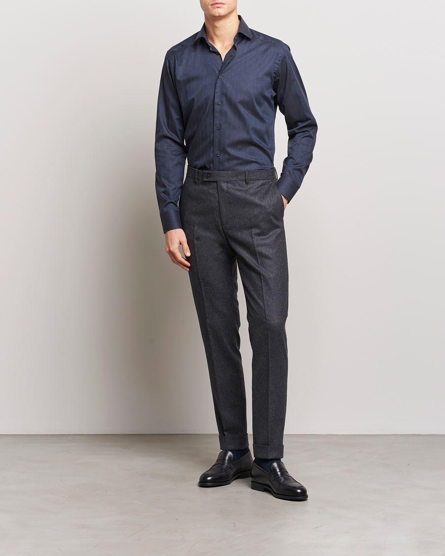 Herren | Hemden | Eton | Slim Fit Wrinkle Free Flannel Shirt Navy Blue