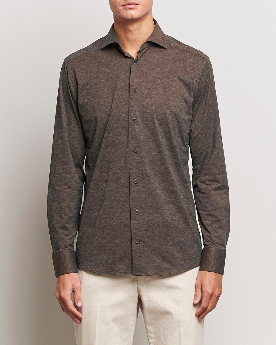 Herren | Hemden | Eton | Slim Fit Four Way Stretch Shirt Brown Melange